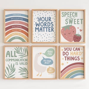 Conjunto de pôsteres de terapia fonoaudiológica Boho, 12 impressões inspiradoras de arte de parede para fonoaudiólogos, download digital para fonoaudiólogos, decoração de sala de aula para sala de oratória, fonoaudiólogo escolar