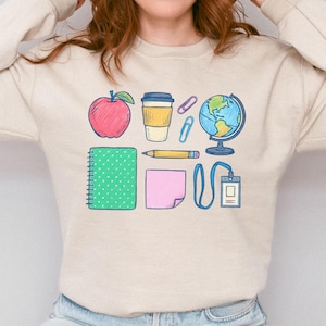 Teacher Back to School Sweatshirt, Gifts for Teachers, Cozy Educator Crewneck, Cute Trendy School Supplies Design, Teacher Appreciation Gift