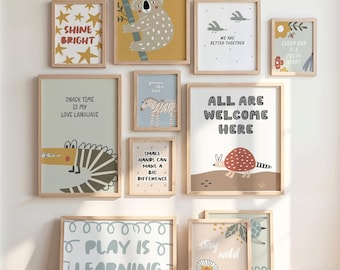 Preschool Decorative Posters, Teacher Wall Decor, Growth Mindset Printable Wild Animal Themed Back to School Decorations, Daycare Poster Set