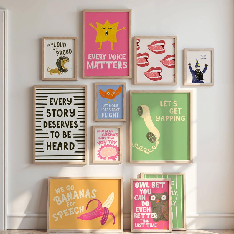 Printable Speech Therapy Poster Set, 30 Unique Designs, Colorful Fun Wall Art for SLPs, SLP Clinic Room Decor, Communication Posters image 5