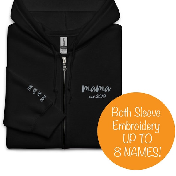 Custom Mama Zip Hoodie Embroidered Personalized Mom Gift Zip Up Sweatshirt Mom to Be Present Personalized Mother's Day Gift Idea