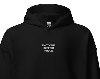 Emotional Support Hoodie Mental Health Awareness Sweatshirt Embroidered Hooded Sweater Minimalist Aesthetic Designs