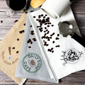Coffee Station Towel Personalized Espresso Bar Accessories Portafilter Drop Cloth Laté Towel Funny Shots Embroidered Kitchen Gift Towel