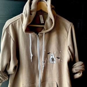 Embroidered Iced Coffee Ghost Hoodie Halloween Ghost Zip Up Sweatshirt Cute Ghost Iced Coffee Lovers Sweatshirt Spooky Season Fall Shirt