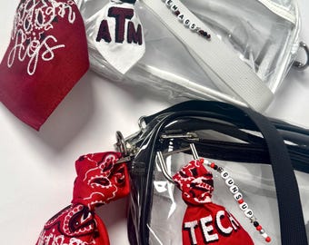 Etiqueta para bolsa de partido Personaliza tu bolso transparente para estadio Bolso cruzado transparente Bolsas de fútbol americano para fiestas universitarias Etiqueta para bolsa de fiesta Regalo inicial personalizado