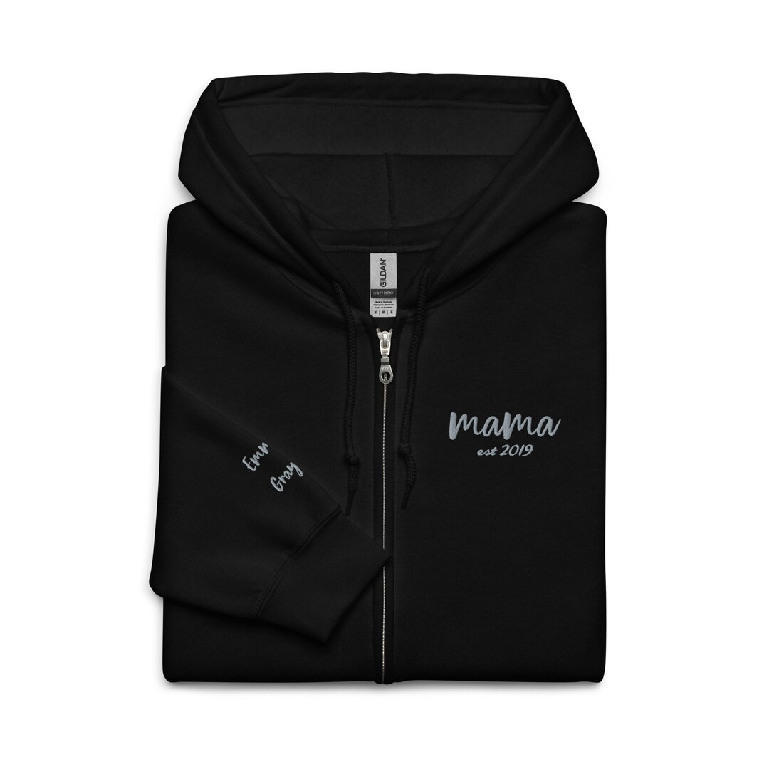 Customizable Mama Zip Hoodie, Embroidered Custom Mom Hoodie Sweatshirt
