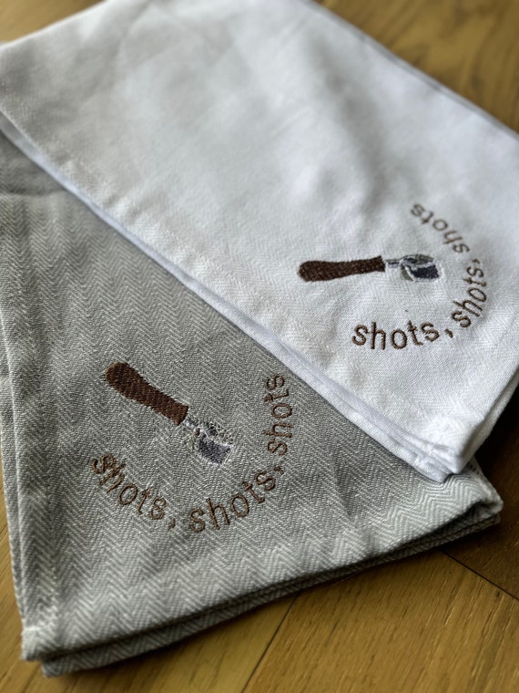 Coffee Station Towel Personalized Espresso Bar Accessories Portafilter Drop Cloth Laté Towel Funny Shots Embroidered Kitchen Towel Gift Idea