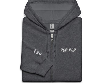 Felpa con cappuccio Pop Pop personalizzata con zip, regalo per neo-papà, annuncio di nascita del nonno, primo regalo per la festa del papà
