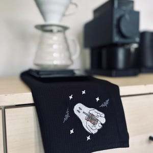 Cute Ghost Bar Towel Home Coffee Bar Gifts Latté Towel Café Corner Cloth Embroidered Spooky Season Kitchen Towel For An Espresso Lover Gift