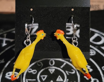 Rubber chicken earrings