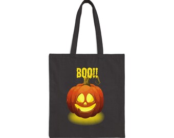 Scary, Halloween, Trick or Treat Bag,, Cute, Spooky Pumpkin, Black Cotton Canvas Tote Bag for candy and accessories. Candy Bag, Reusable Bag