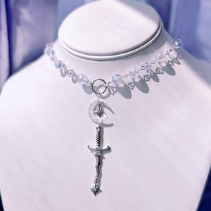 Moonblade Necklace | Sword Necklace Moon Necklace Princesscore Royalcore Jewelry Fantasycore Jewelry Handmade Ethereal Fairy Necklace