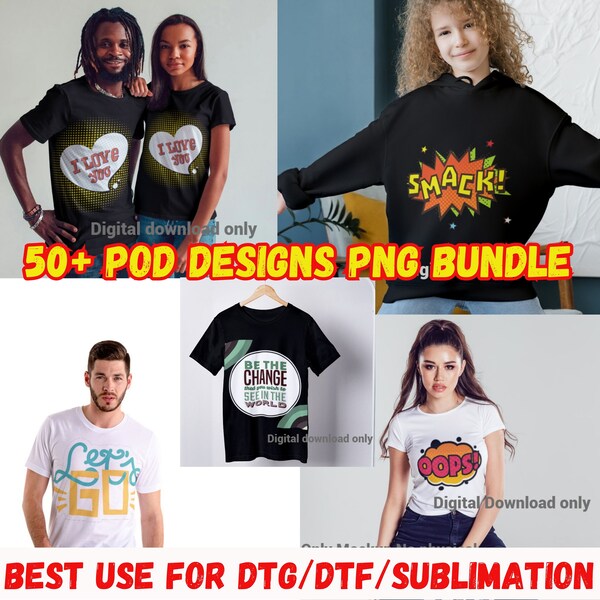 50+ T-Shirt POD Design Bundle | Typography T-shirts Design Bundle | Best for printing of Tees, Mugs, Pillows and more. High quality Png