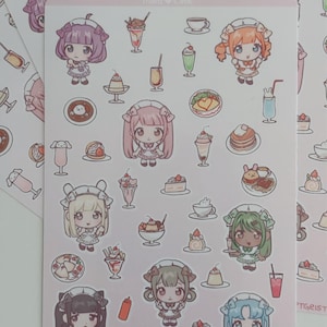 Maid Cafe Sticker sheet | Maid and Sweets deco 4x6 Sticker sheet