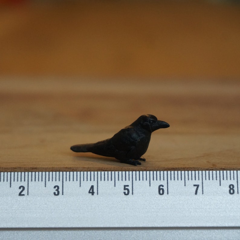 Miniature Raven, 1:12 scale mini black birds Sitting