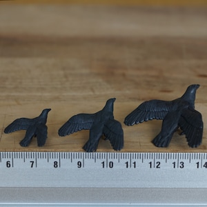 Miniature Flying Raven, 1:12 scale mini black birds, haunted spooky diorama