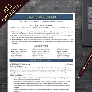 Restaurant Manager Resume Template: Instant Download! Customizable ATS Optimized Clean Modern Resume and Cover Letter Template