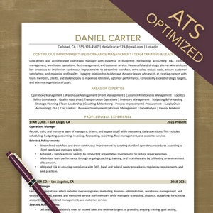 May include: A resume for Daniel Carter, an operations manager with experience in budgeting, forecasting, accounting, and customer service. The resume highlights his expertise in warehouse operations, fleet management, and team leadership. It also includes a list of his professional experience and selected achievements.