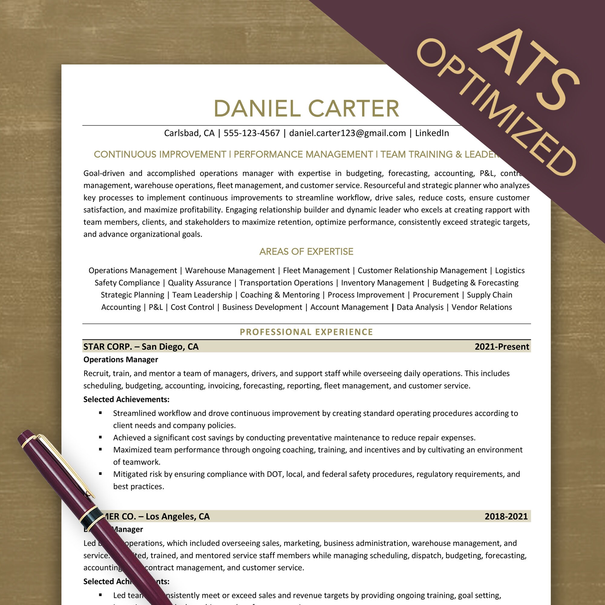 Operations Manager Resume Template: Instant Download! Customizable ATS ...