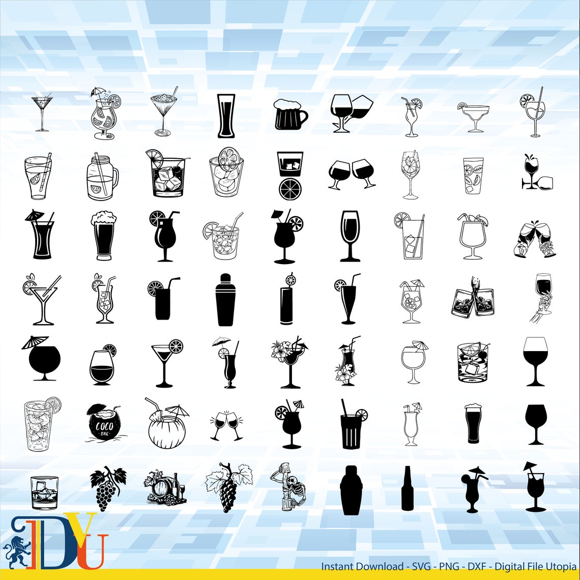 Hand Drawn Drink Illustrations SVG & PNG Files Cocktail Clip Art ...