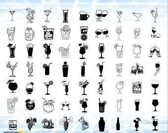 16 Hand Drawn Drink Illustrations SVG & PNG Files Cocktail Clip Art ...