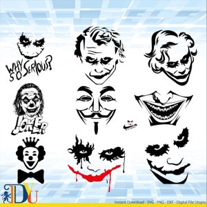 Joker Face svg Bundle, Joker Cut File, Joker Silhouette, Halloween svg, Cricut, Killer joker, Joker risa, por qué tan serio, payaso, payaso asesino