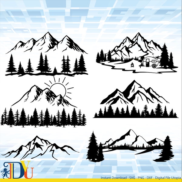 Mountains Svg, Png, Eps| Trees svg| Forest Svg Cricut| Mountain Svg Clipart| Silhouette Svg Cut file| Outdoor Svg| Travel Svg| Landscape Svg