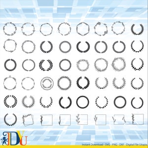 Pacchetto ghirlanda in formato SVG, pacchetto Cerchio in formato SVG, corona floreale in formato SVG, cuore corona d'alloro in formato SVG, corona nuziale in formato SVG, cornice circolare monogramma in formato SVG