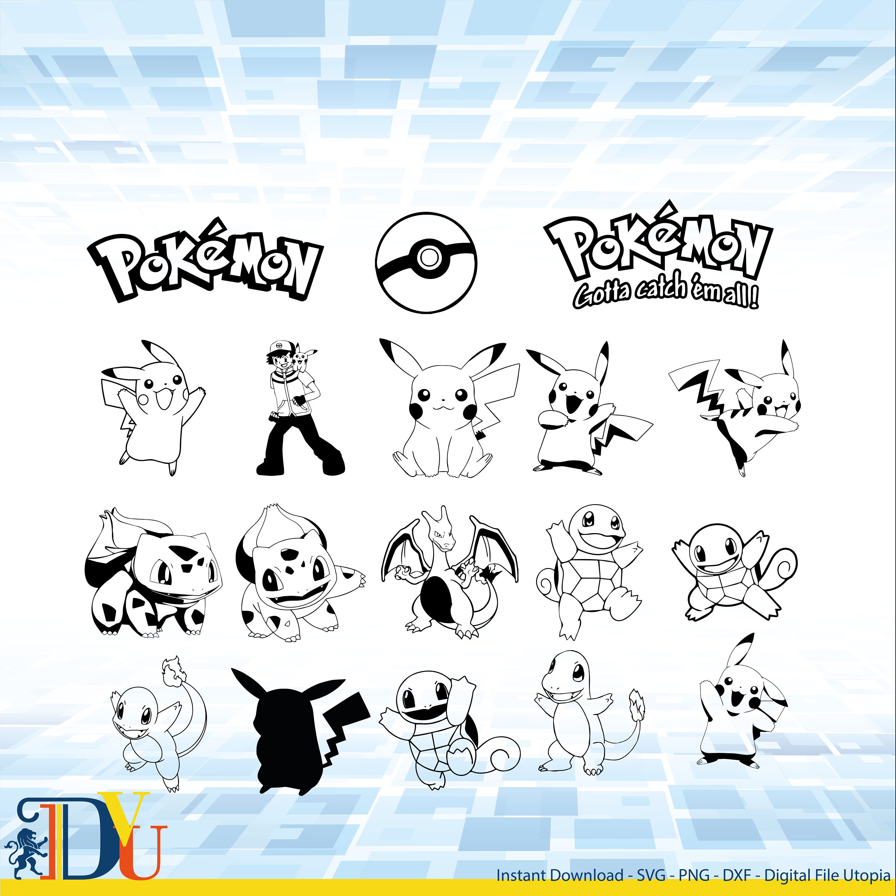 Pokemon Vector File Kawaii Pikachu Charmander Bulbasaur Squirtle Svg Pdf  Eps Dxf Instant Download