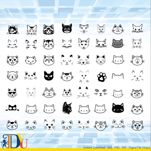 Cat Face Svg, Cat Face Svg Bundle, Cute Cat Svg Instant Download, Cat Png, dxf Cat Clipart Svg file for Cricut, Cat Svg Bundle