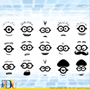 ミニオンの顔の SVG、ミニオンの顔のベクター、面白いミニオンの顔、ミニオンの目、かわいいミニオン、ミニオンの頭、ミニオンのカット ファイル、ミニオンのクリカット、シルエット