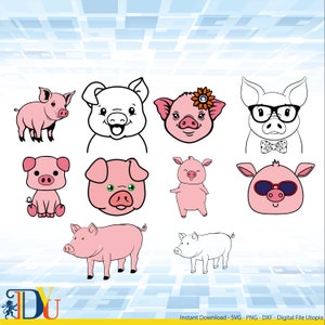 Pacchetto SVG di maiale, maiale SVG, testa di maiale in formato SVG, faccia di maiale in formato SVG, Clipart di maiale, file SVG di maiale per cricut, sagoma di maiale, mascotte di maiale in formato SVG, maiale rosa, cricut