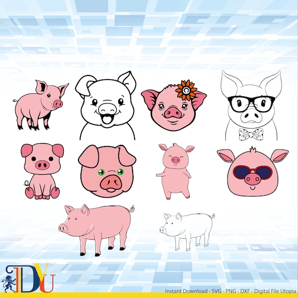 Pig SVG Bundle, Pig SVG, Pig Head svg, Pig face svg, Pig Clipart, Pig SVG files for cricut, Pig Silhouette, Pig Mascot svg, pink pig, cricut