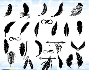 Plume SVG Bundle, svg plume, svg Boho, plume clipart, svg plumes, silhouette plume, fichiers svg plume pour cricut, svg oiseau plume