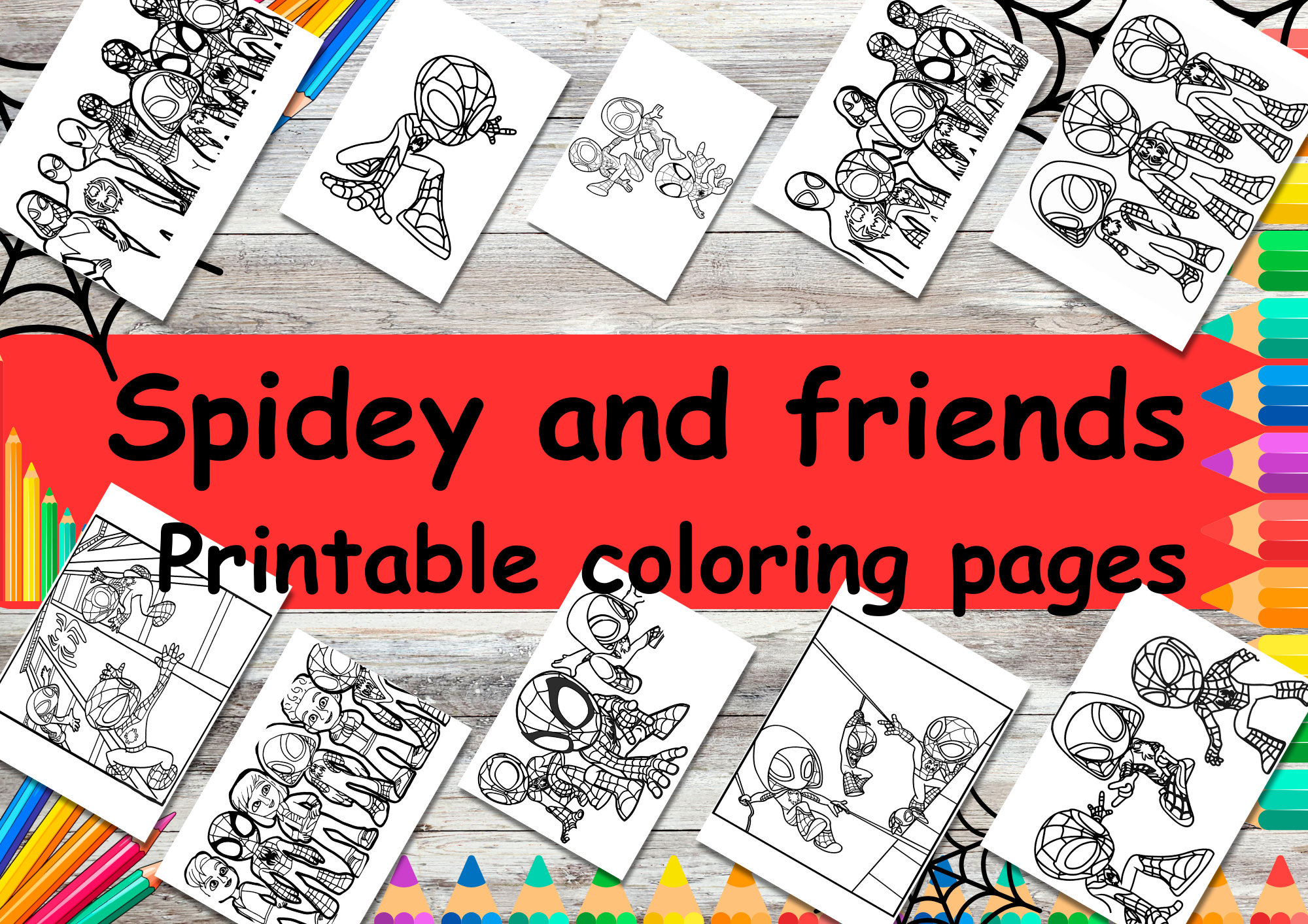 Spiderman, Spiderman Mini Coloring Pages and Crayons, Spiderman