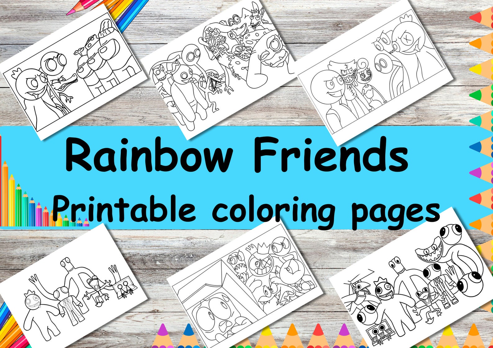 Rainbow Friends Coloring Page, Instant Download, 10 Coloring Pages