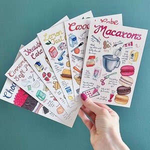Lot de 6 mini-cartes de recettes, carte postale, A6