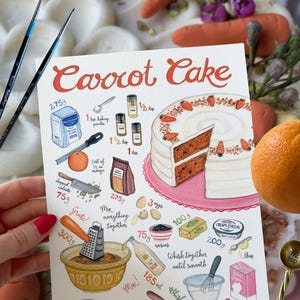 Carrot Cake Recipe Illustration, Art Print, A5, A4, A3