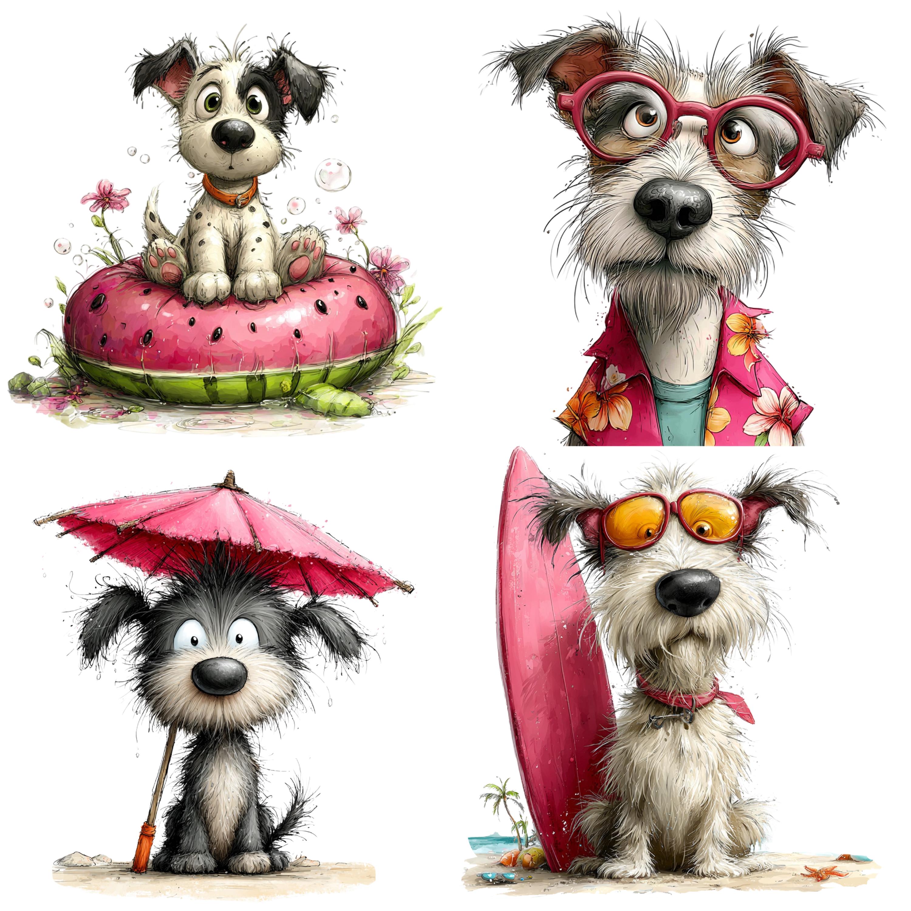 Whimsical Summer Dogs Clipart Bundle –32 PNG Cute Dog Illustrations ...