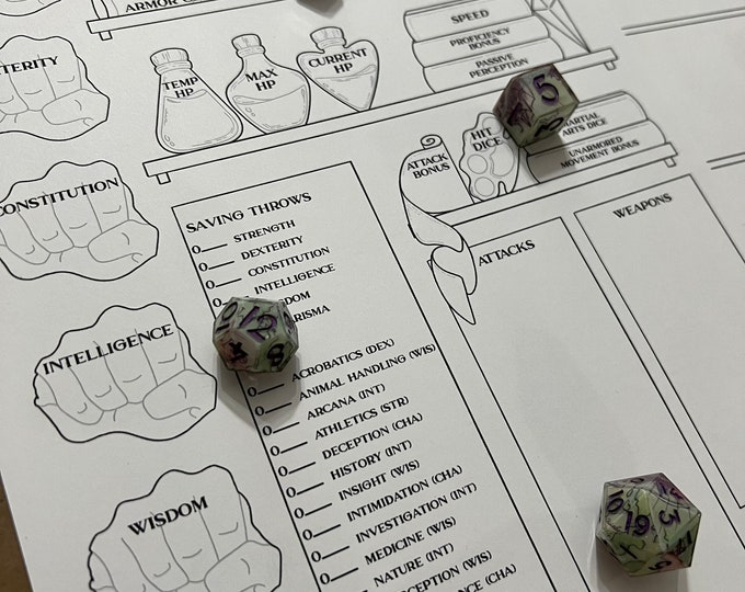 Printable Monk Character Sheet Digital Download Only - Etsy