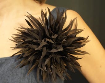 Large Silk Flower Brooch - Chrysanthemum Pin, Chocolate brown brooch