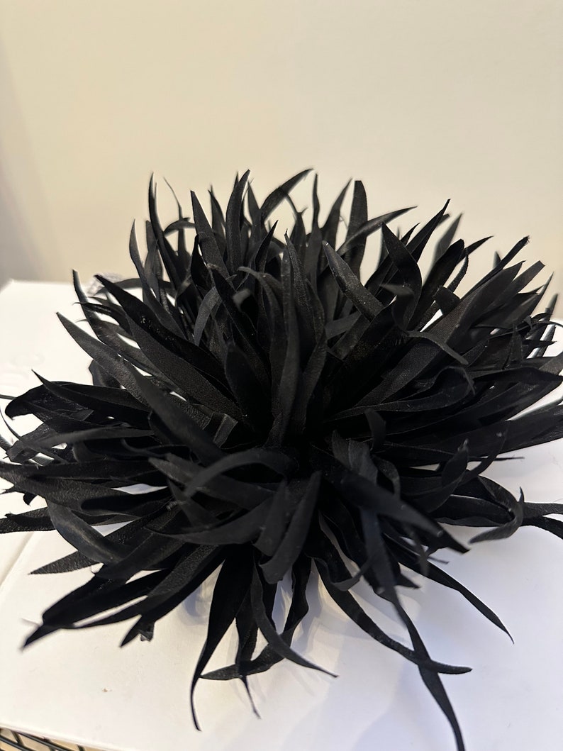 Large Silk flower brooch. Flower pin. Black color. Big flower brooch. Packed as a gift image 5