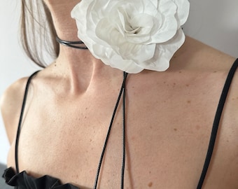 Silk flower choker, white flower. White rosette necklace - packed as a gift