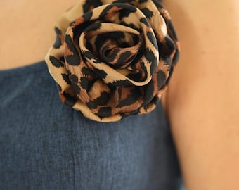 Leopard print flower brooch. Flower pin. Packed as a gift
