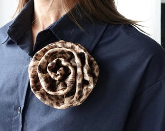 Leopard print flower brooch. Flower pin. Packed as a gift