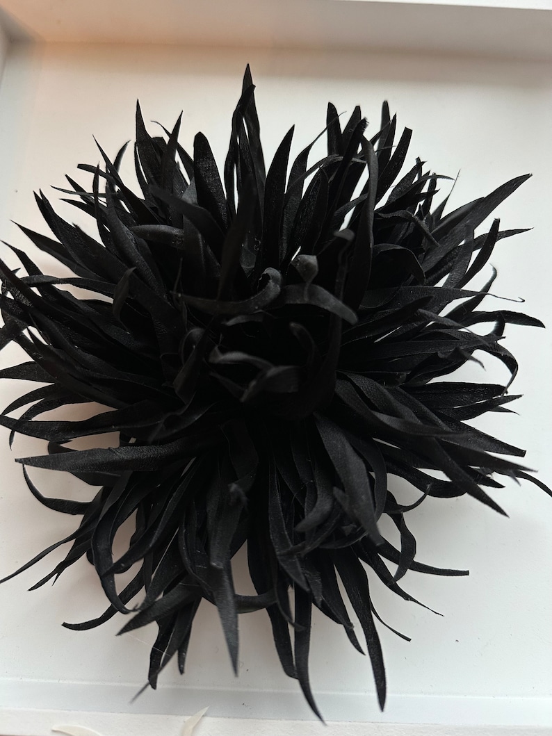 Large Silk flower brooch. Flower pin. Black color. Big flower brooch. Packed as a gift image 8