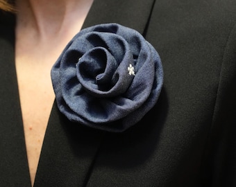 Denim flower brooch. Flower pin. Packed as a gift