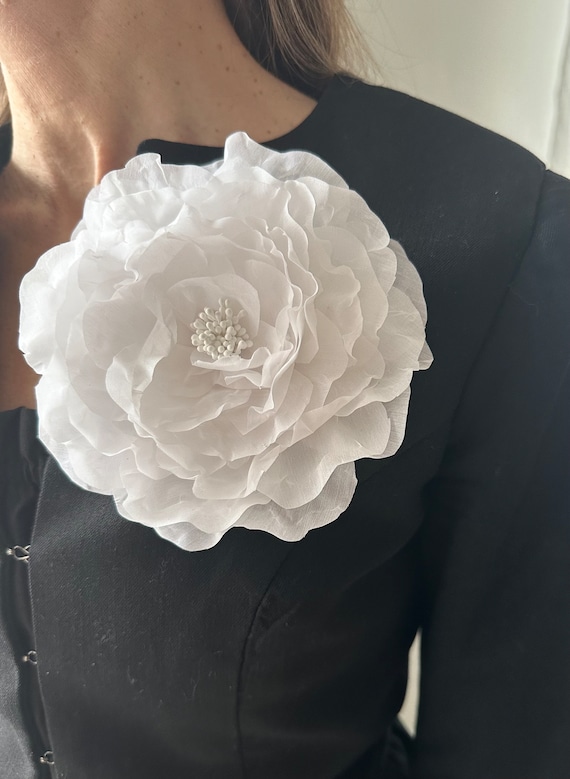 silk flower brooch for dress Silk flower brooch with fringes RASARIO Online Boutique