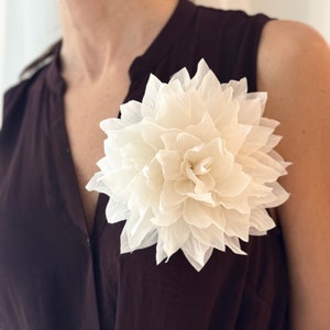 Large Silk flower brooch. Flower pin. White color flower brooch. Packed as a gift image 5