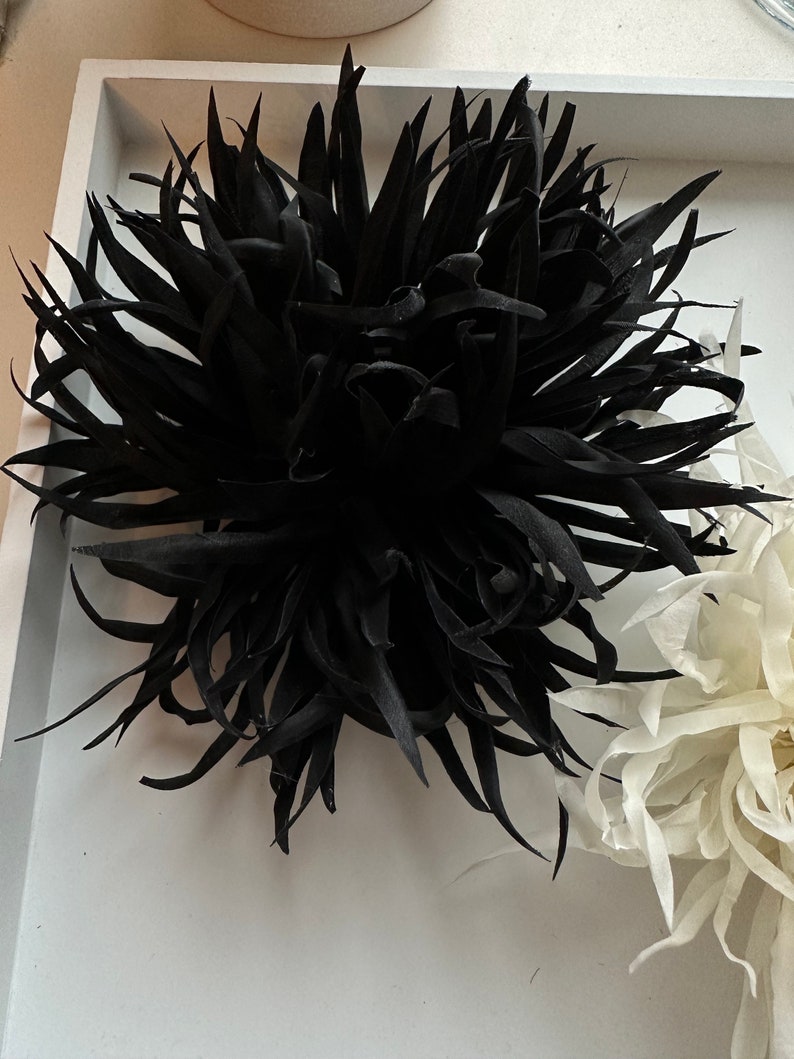 Large Silk flower brooch. Flower pin. Black color. Big flower brooch. Packed as a gift image 2